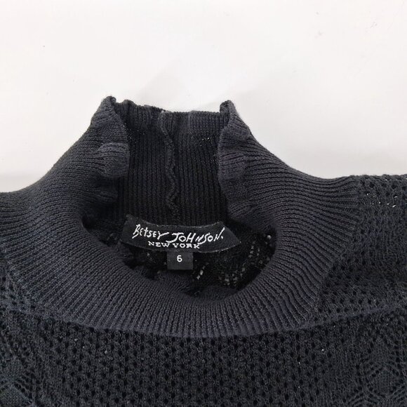 Betsey Johnson VTG Black Open Knit Top Mock Neck Statement Sleeve Victorian 6 M - Picture 6 of 10